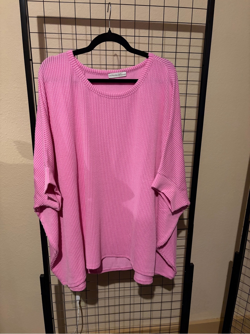 Zenana Oversized Pink Ribbed Knit Top
